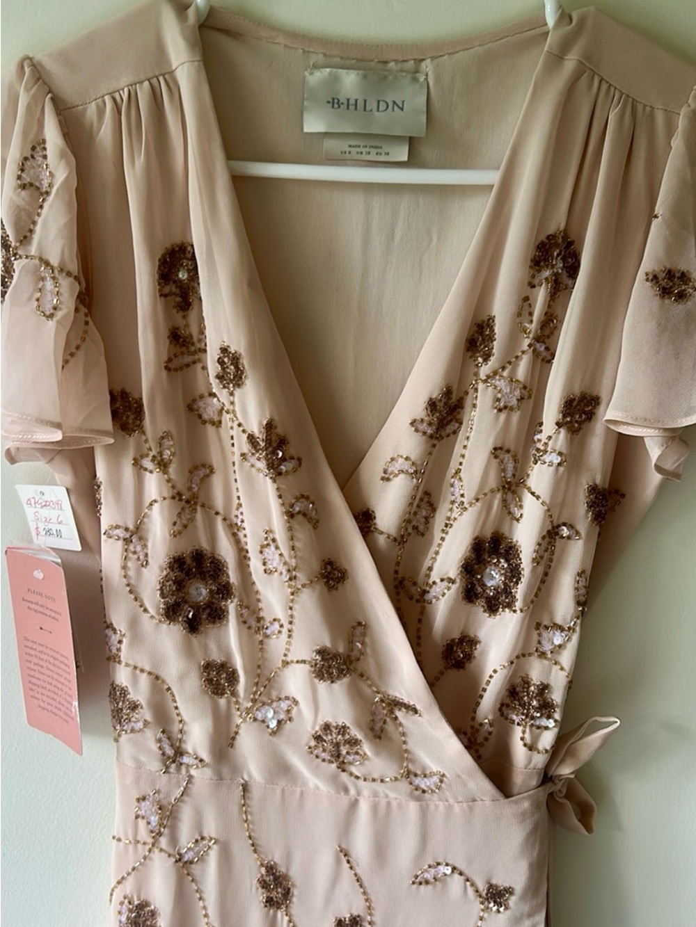 BHLDN Blush Pink Beaded wrap dress Anthropologie